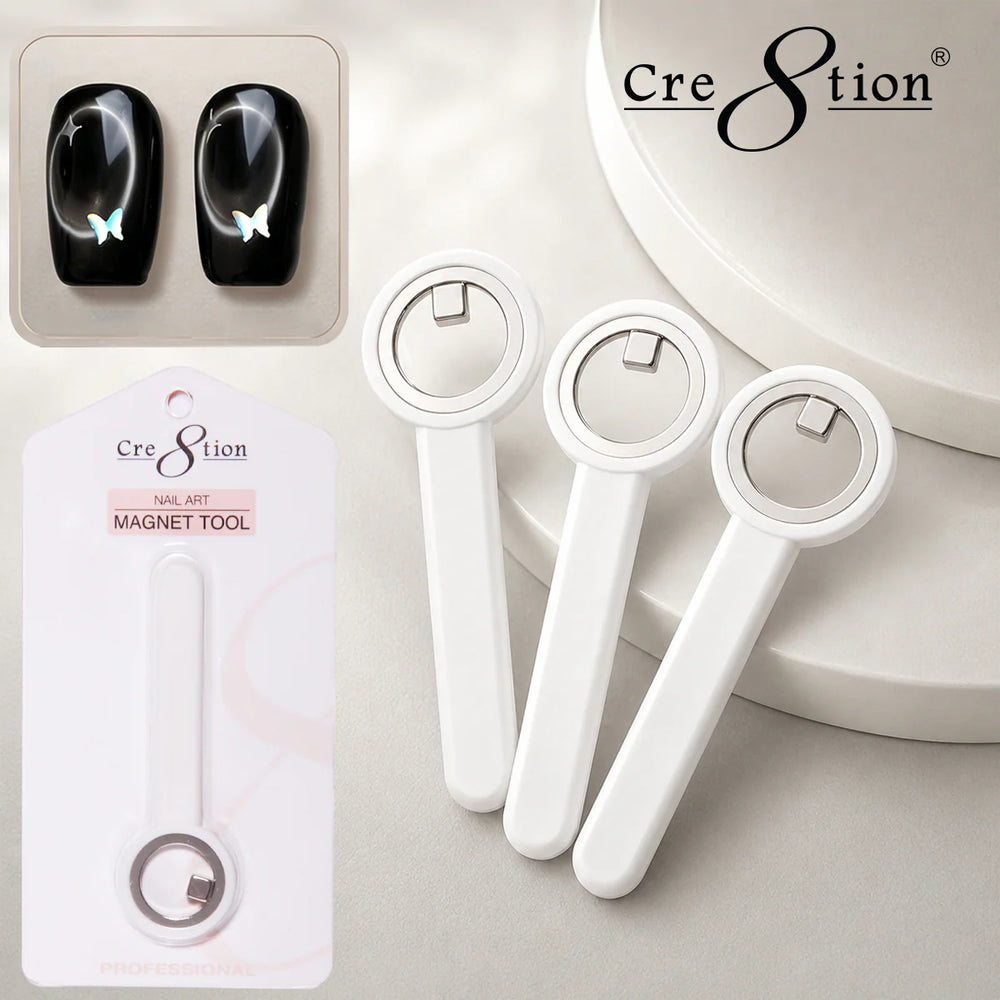 Cre8tion Nail Art - Magnet Tool, Rotating Cat Eye Magnet with White Handle