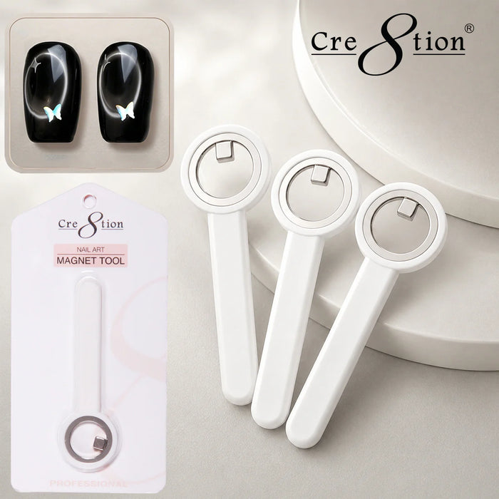 Cre8tion Nail Art - Magnet Tool, Rotating Cat Eye Magnet with White Handle