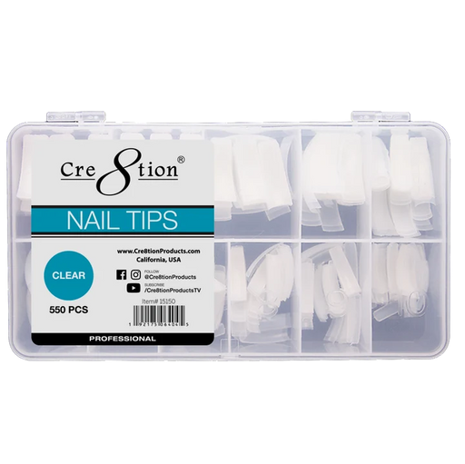 Cre8tion Nail Tips - Clear #0 - #10, BOX (Pk: 550 pcs/box)