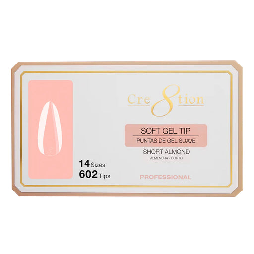 Cre8tion Soft Gel Tips - ALMOND SHORT, 14 sizes, BOX (Pk: 602 pcs/box)