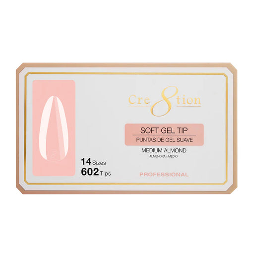 Cre8tion Soft Gel Tips - ALMOND MEDIUM, 14 sizes, BOX (Pk: 602 pcs/box)