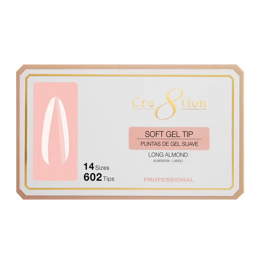 Cre8tion Soft Gel Tips - ALMOND LONG, 14 sizes, BOX (Pk: 602 pcs/box)