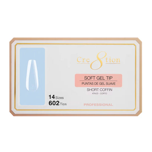 Cre8tion Soft Gel Tips - COFFIN SHORT, 14 sizes, BOX (Pk: 602 pcs/box)