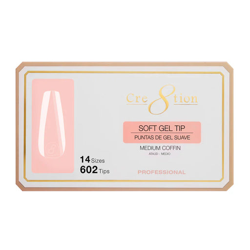 Cre8tion Soft Gel Tips - COFFIN MEDIUM, 14 sizes, BOX (Pk: 602 pcs/box)