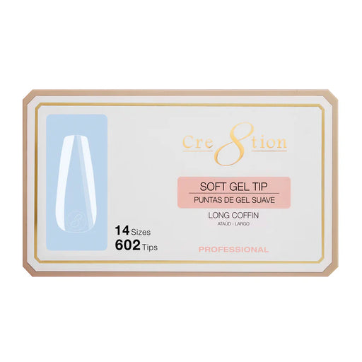 Cre8tion Soft Gel Tips - COFFIN LONG, 14 sizes, BOX (Pk: 602 pcs/box)