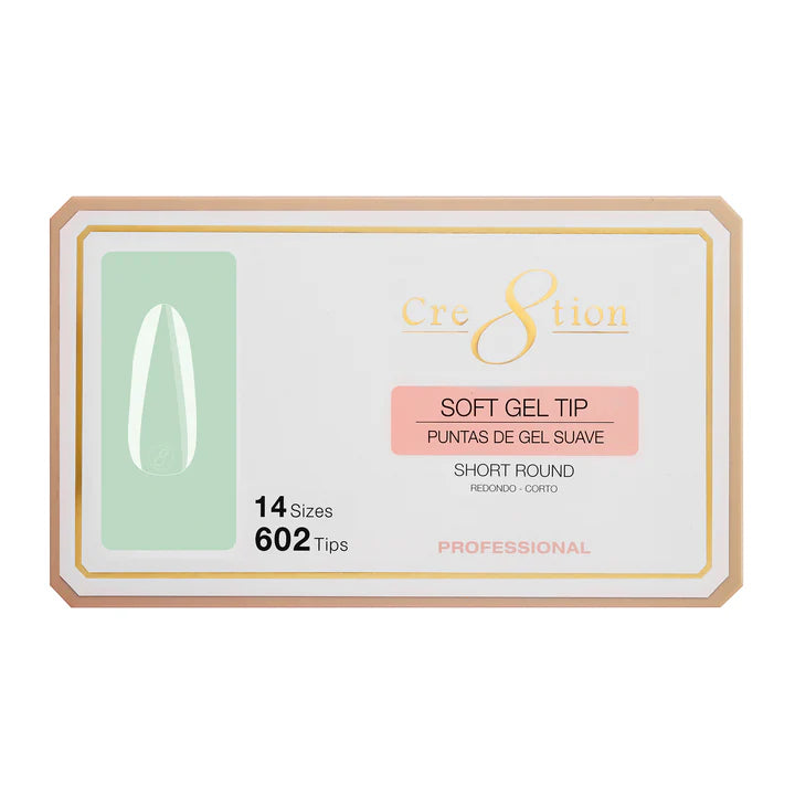 Cre8tion Soft Gel Tips - ROUND SHORT, 14 sizes, BOX (Pk: 602 pcs/box)