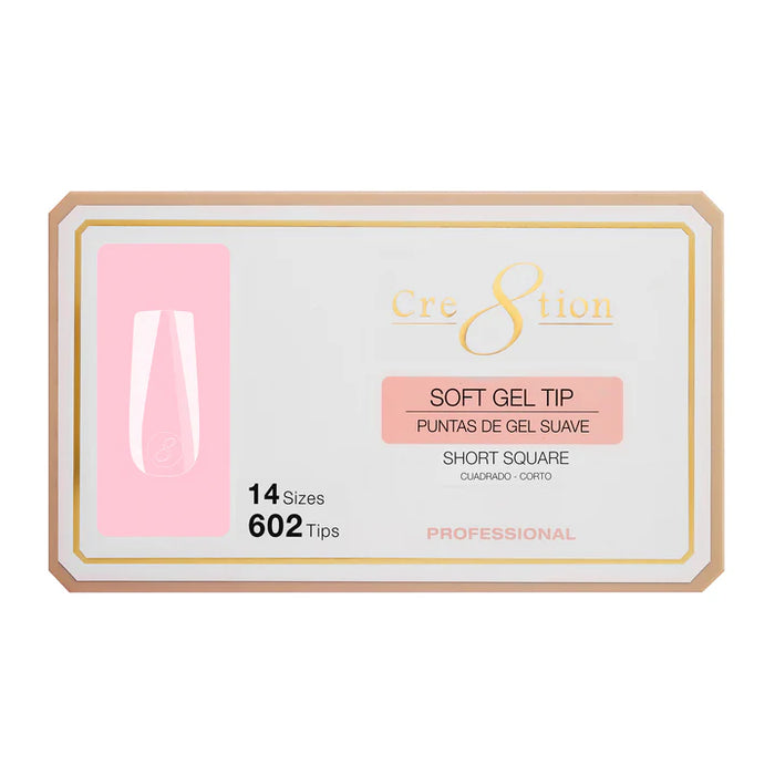 Cre8tion Soft Gel Tips - SQUARE SHORT, 14 sizes, BOX (Pk: 602 pcs/box)