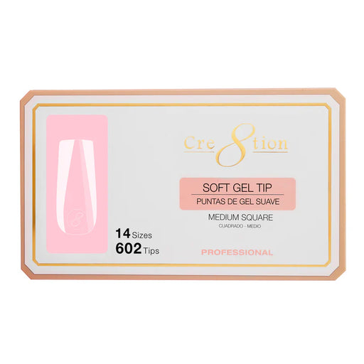 Cre8tion Soft Gel Tips - SQUARE MEDIUM, 14 sizes, BOX (Pk: 602 pcs/box)