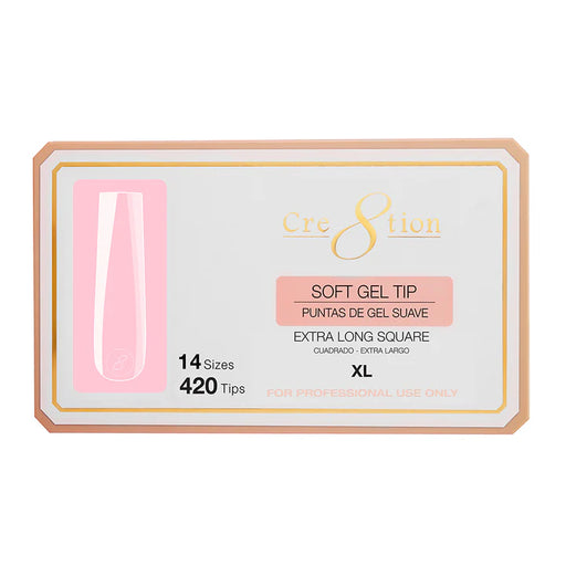 Cre8tion Soft Gel Tips - LONG SQUARE XL, 14 sizes, BOX (Pk: 420 pcs/box)