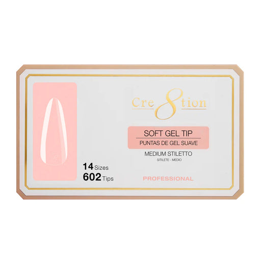 Cre8tion Soft Gel Tips - STILETTO MEDIUM, 14 sizes, BOX (Pk: 602 pcs/box)