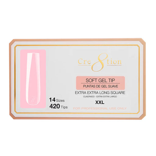 Cre8tion Soft Gel Tips - SQUARE XXL, 14 sizes, BOX (PK: 602 pcs/box)