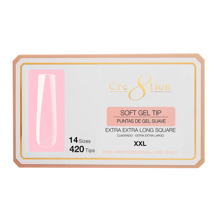 Cre8tion Soft Gel Tips - SQUARE XXL, 14 sizes, BOX (PK: 602 pcs/box)