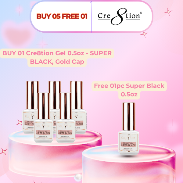 Cre8tion Super Black Gel, GOLD CAP, 0.5oz, Buy 05 Free 01