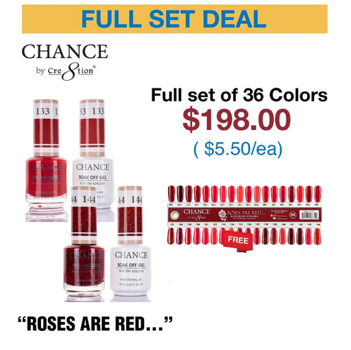 Chance Gel Polish & Nail Lacquer (by Cre8tion), Rose Are Red Collection, 0.5oz, Full line of 36 Colors (From 109 To 144)