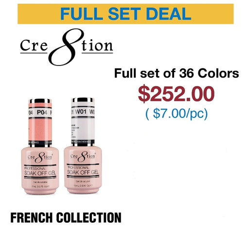 Cre8tion Gel Polish, French Collection, Full Line Of 36 Colors (From P01 To P32 & W01 To W04)