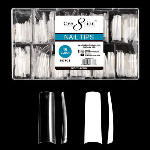 Cre8tion Special Shape - Clear, Long Natural Curve, #16 (Pk: 550 pcs/box, 100 boxes/case)