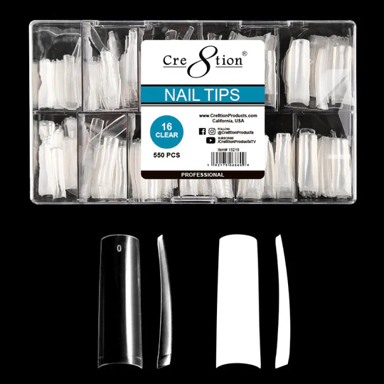 Cre8tion Special Shape - Clear, Long Natural Curve, #16 (Pk: 550 pcs/box, 100 boxes/case)