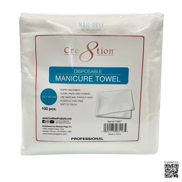 Cre8tion Disposable Manicure Plain Towel, 40x40 cm, CASE (Pk: 100 pcs/bag 12 bags/case)