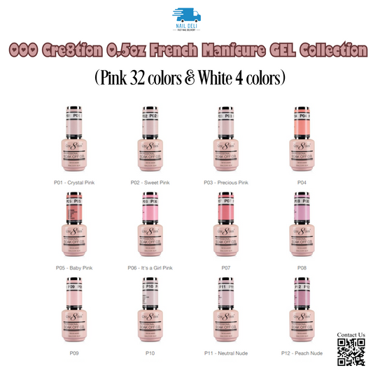 000 Cre8tion 0.5oz French Manicure GEL Collection (Pink 32 colors & White 4 colors)