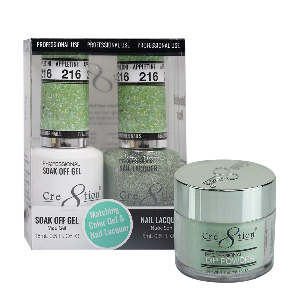 Cre8tion 3in1 Dipping Powder + Gel Polish + Nail Lacquer, 216, Appletini, 3104-0816 OK0117VD
