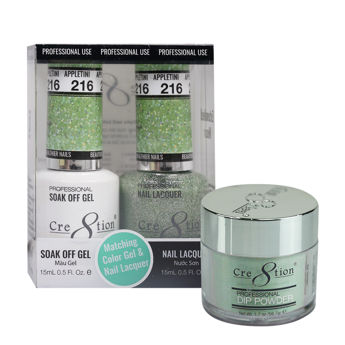 Cre8tion 3in1 Dipping Powder + Gel Polish + Nail Lacquer, 216, Appletini, 3104-0816 OK0117VD