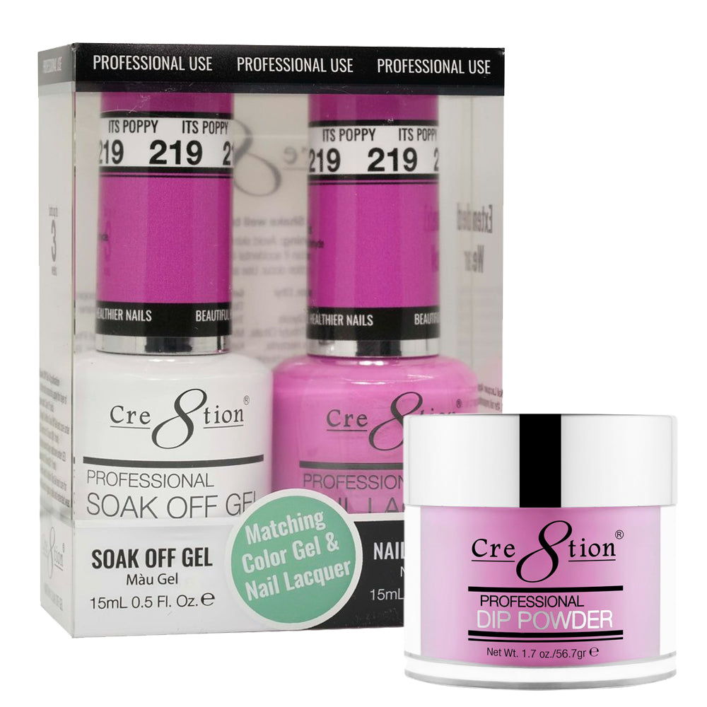 Cre8tion 3in1 Dipping Powder + Gel Polish + Nail Lacquer, 219, Its Poppy, 3104-0819 OK0117VD