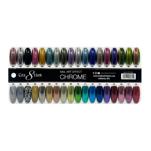 Cre8tion Nail Art Effect - Chrome #1 (36 colors) Sample tips