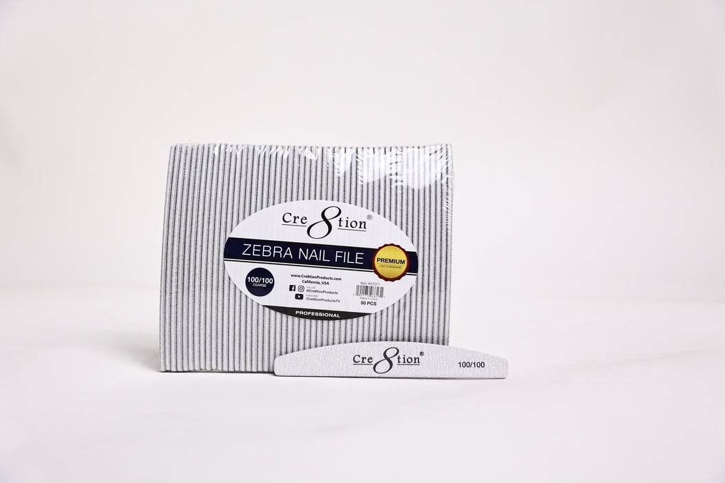 Cre8tion Premium Zebra Nail Files Harbor Bridge, Grit 100/100, CASE (Pk: 50 pcs/pack, 30 packs/case)