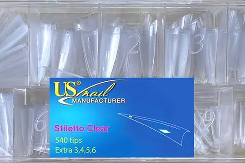 USN Straight Stiletto Clear Nail Tip Box, 10490 (PK: 544 pcs/box)