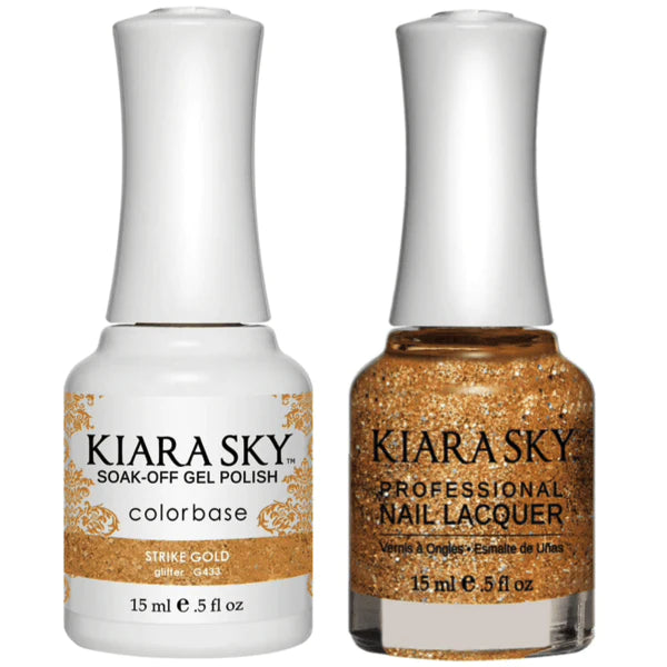 Kiara Sky Gel Polish + Nail Lacquer, GN 433, Strike Gold, 0.5oz