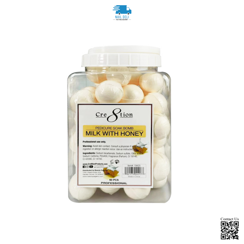 Cre8tion Pedicure Soak Bomb 30g, Milk & Honey, CASE (Pk: 60 pcs/jar, 4 jars/case)