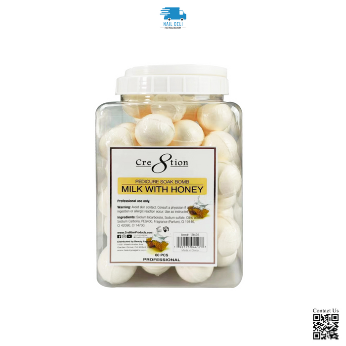 Cre8tion Pedicure Soak Bomb 30g, Milk & Honey, CASE (Pk: 60 pcs/jar, 4 jars/case)