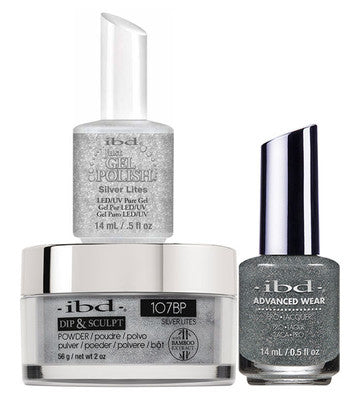 IBD 3in1 Dip & Sculpt Powder + Gel Polish + Nail Lacquer, 107BP, Silver Lites OK0331LK