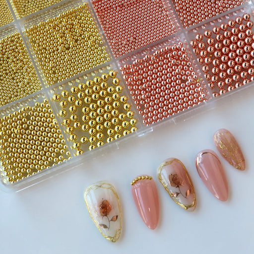 Cre8tion Nail Art Accessory - Assorted Rose Gold & Gold Beads #05, BOX