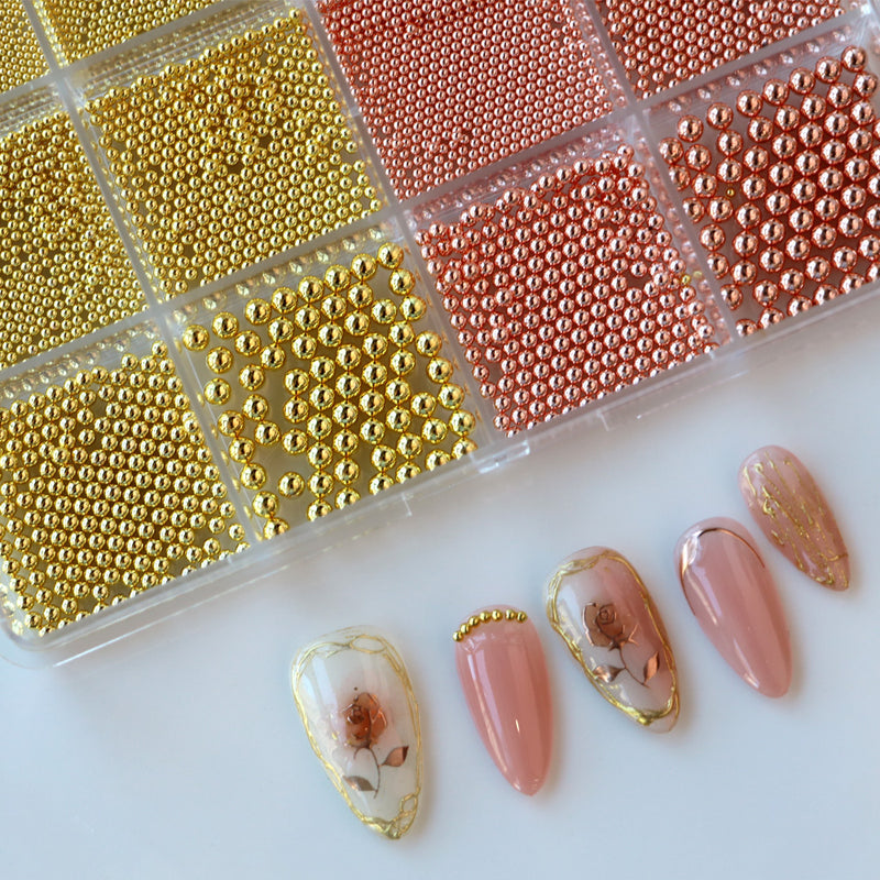 Cre8tion Nail Art Accessory - Assorted Rose Gold & Gold Beads #05, BOX