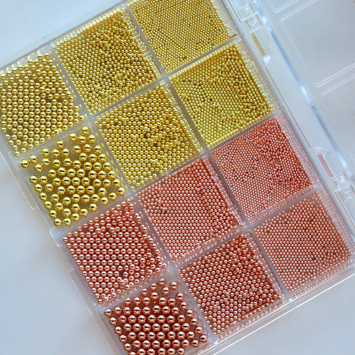 Cre8tion Nail Art Accessory - Assorted Rose Gold & Gold Beads #05, BOX