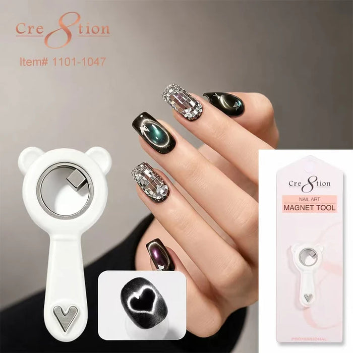 Cre8tion Nail Art - Bear Handheld Ring-Shaped Magnet, White