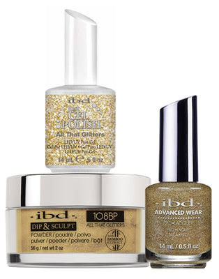 IBD 3in1 Dip & Sculpt Powder + Gel Polish + Nail Lacquer, 108BP, All The Glitters OK0331LK