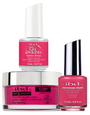 IBD 3in1 Dip & Sculpt Powder + Gel Polish + Nail Lacquer, 123BP, Gerber Daisy OK0331LK