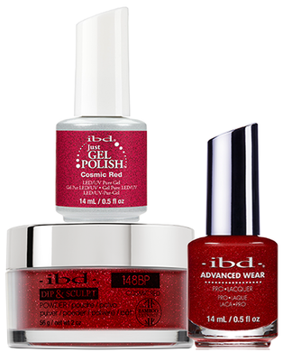 IBD 3in1 Dip & Sculpt Powder + Gel Polish + Nail Lacquer, 148BP, Cosmic Red OK0331LK