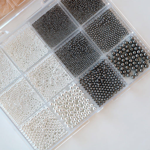 Cre8tion Nail Art Accessory - Assorted Black Pearl & Silver Beads #06, BOX