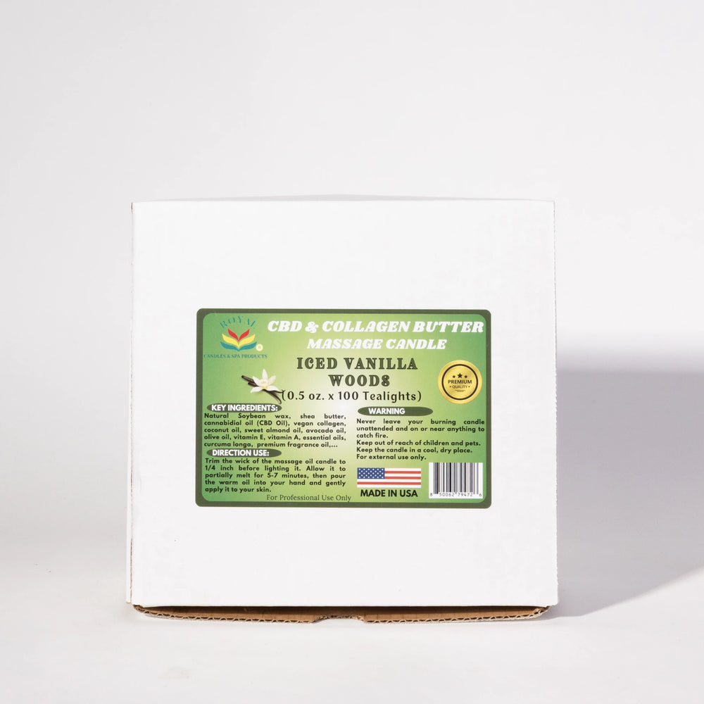 Royal CBD & Collagen Butter Massage Candle 0.5oz, ICED VAILLA WOODS, BOX (Pk: 100 pcs/box)