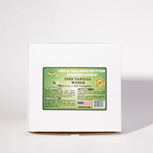 Royal CBD & Collagen Butter Massage Candle 0.5oz, ICED VAILLA WOODS, BOX (Pk: 100 pcs/box)