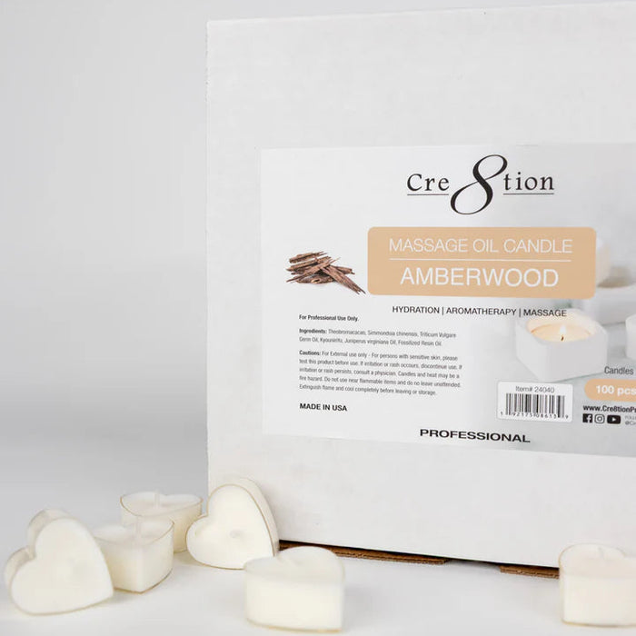 Cre8tion Massage Oil Candles 0.5oz, AMBERWOOD BOX (Pk: 100 pcs/box)