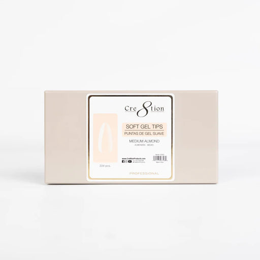 Cre8tion Soft Gel Tips - Puntas De Gel Suave, Medium Almond, BOX (Pk: 224 pcs/ box)