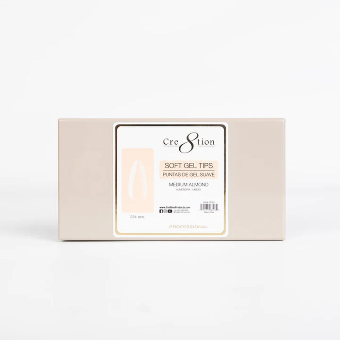Cre8tion Soft Gel Tips - Puntas De Gel Suave, Medium Almond, BOX (Pk: 224 pcs/ box)