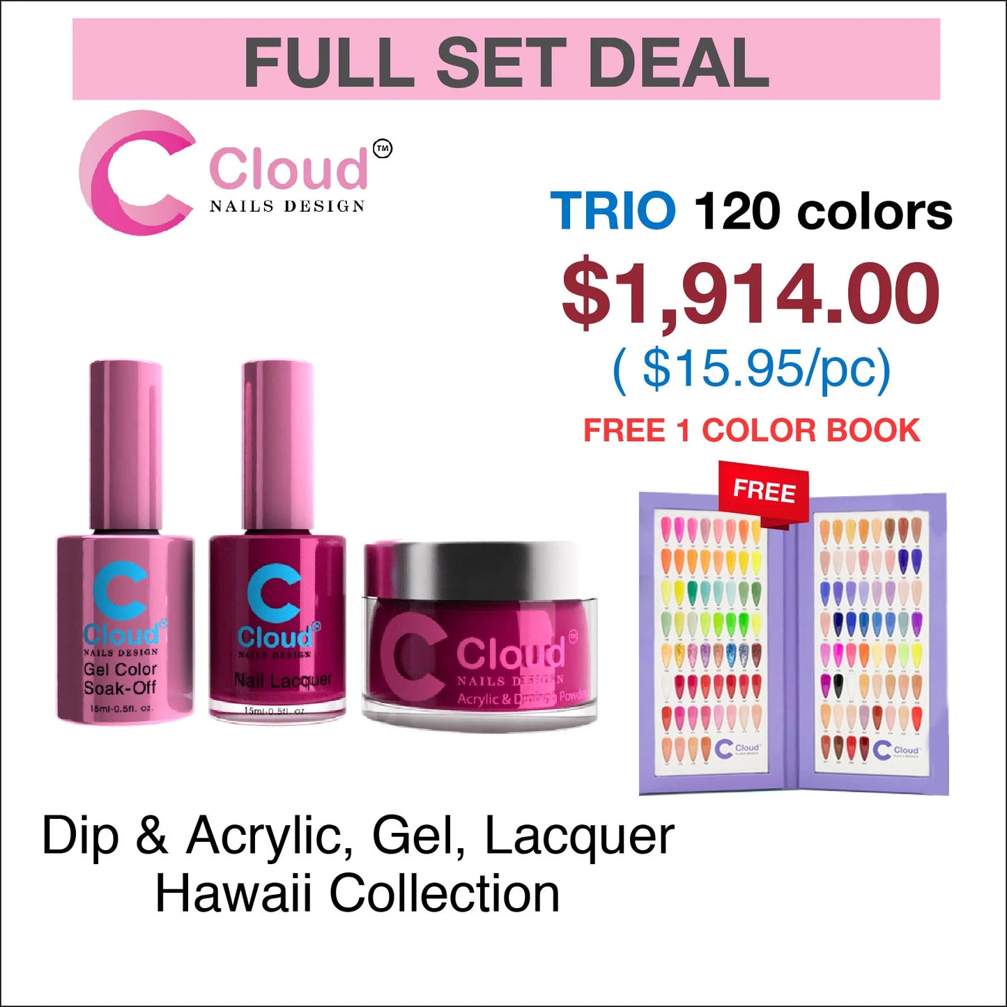 Chisel Cloud 4in1 Dipping Powder + Gel Polish + Nail Lacquer, Hawaii Collection, Full line of 120 colors (From 121 to 240)