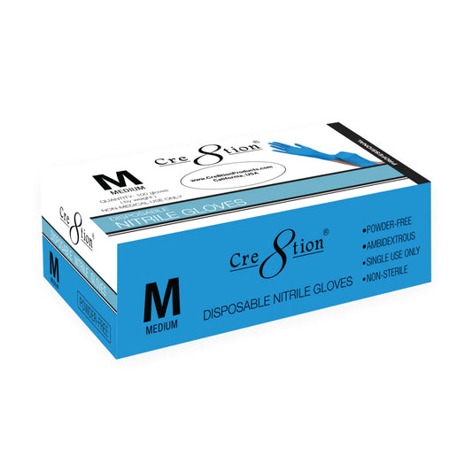 Cre8tion Disposable NITRILE Gloves (Made in Malaysia), CASE, Size M, 10358 (Packing: 100 pcs/box, 10 boxes/case)