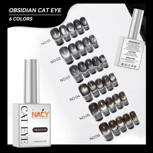 NACY Obsidian Black Cat Eye Gel (6 colors) Color Chart