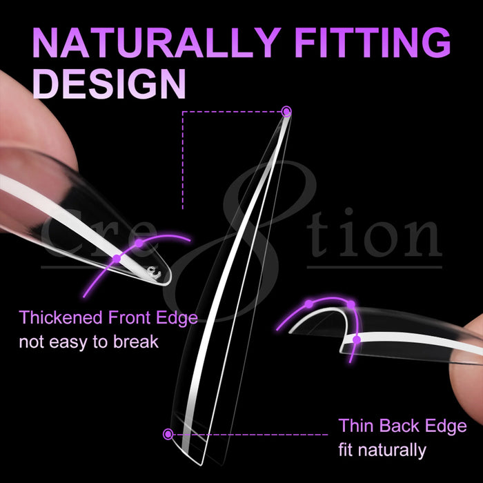 Cre8tion Special Shape Tips Clear (12 Sizes) - ALMOND Long, BOX (Pk: 504 pcs/box, 50 boxes/case)